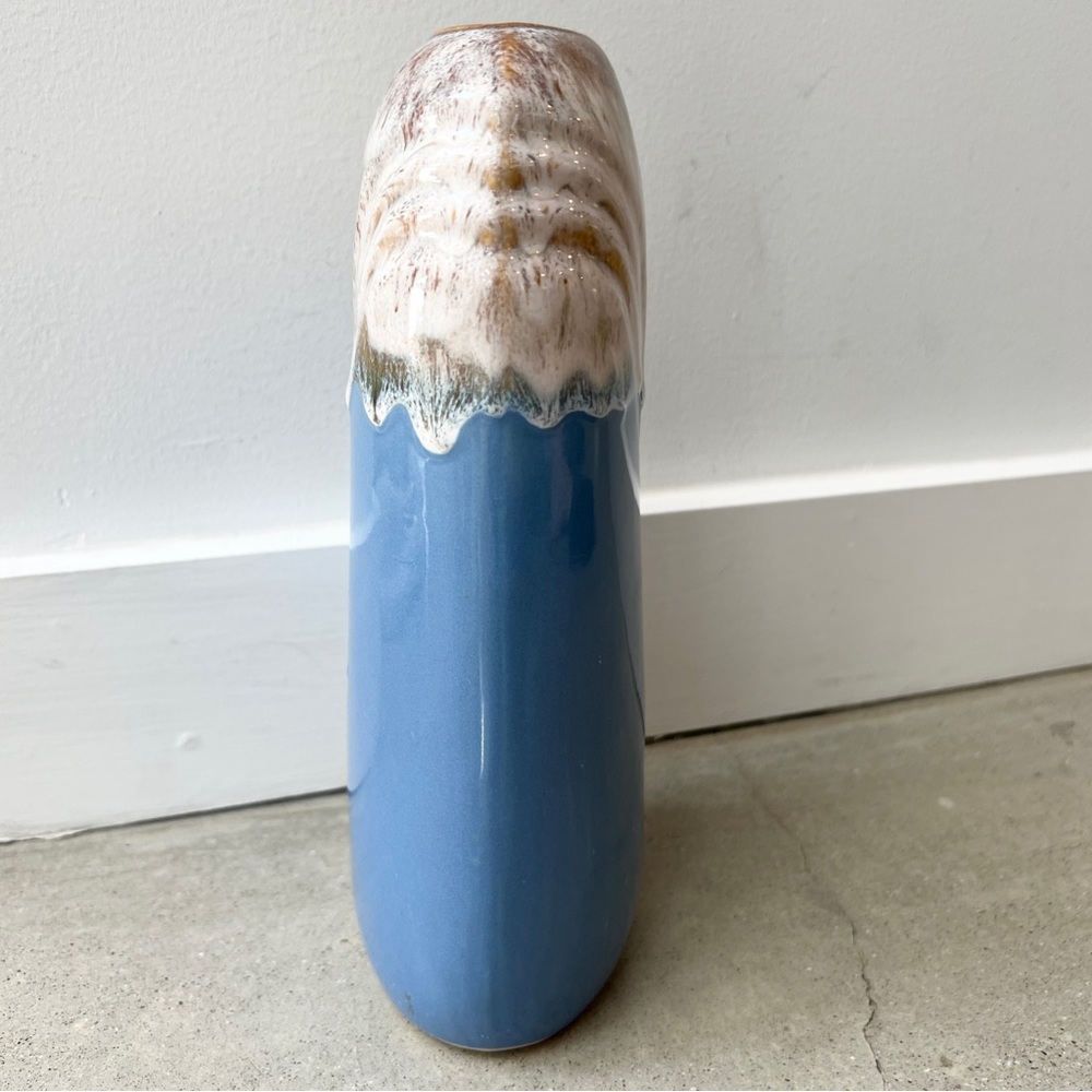 Vintage Drip Glaze Draped Deco Vase with Kintsugi Delphinium Blue Midcen… - Picture 2 of 9
